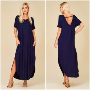 jackie // peek a boo back jersey maxi dress navy